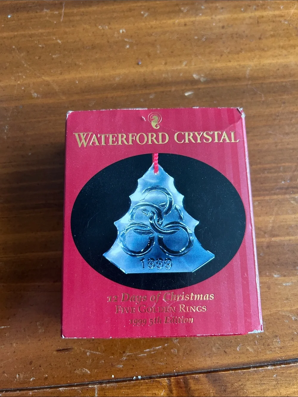 Waterford Crystal 1999 Five Golden Rings Christmas Ornament
